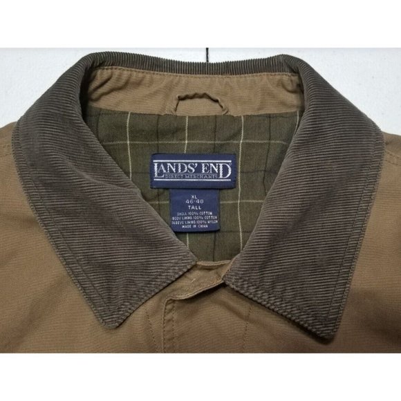 Lands' End Flannel Lined Brown Canvas Chore Field Jacket Coat Men's Size XL Tall - Picture 10 of 16